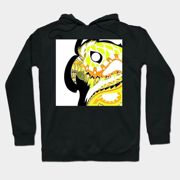 gold parrot ecopop guacamaya bird in mexican pattern art Hoodie by jorge_lebeau